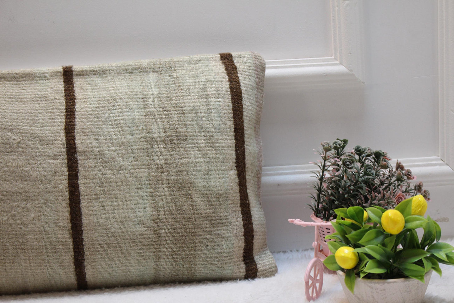 Handmade Kilim Pillow Cover: Upcycled Woven Rug, Boho Decor (12x24 inc)