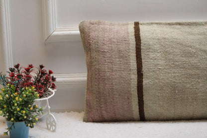 Handmade Kilim Pillow Cover: Upcycled Woven Rug, Boho Decor (12x24 inc)