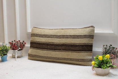 Striped Kilim Pillow Cover: Handmade Vintage Woven Rug, 12x24 inch