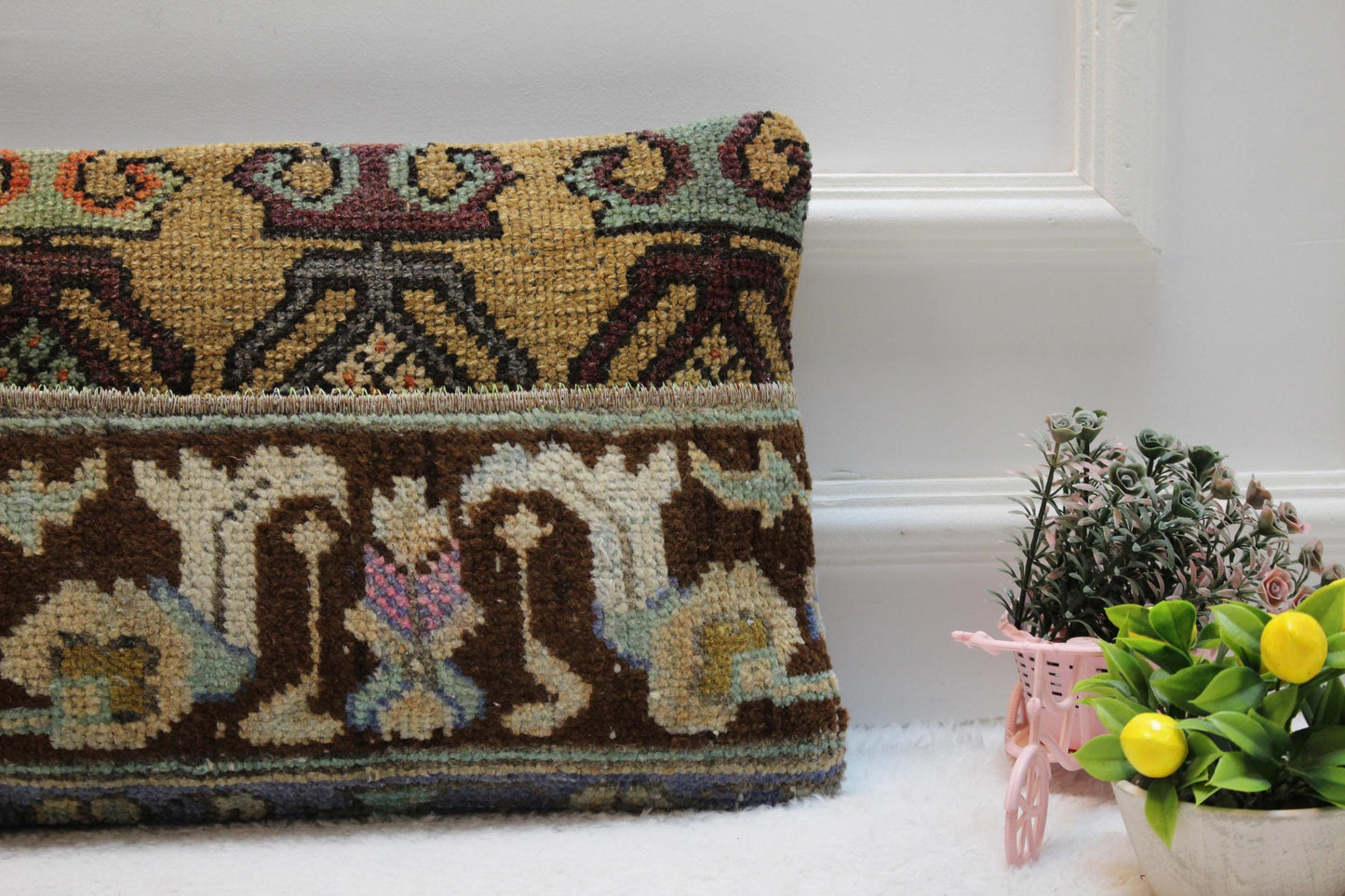 Handmade Kilim Lumbar Pillow Cover: Vintage Boho Rug Pillow (12x24 in)