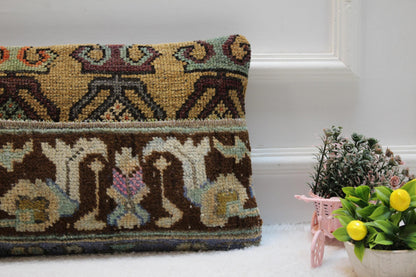 Handmade Kilim Lumbar Pillow Cover: Vintage Boho Rug Pillow (12x24 in)