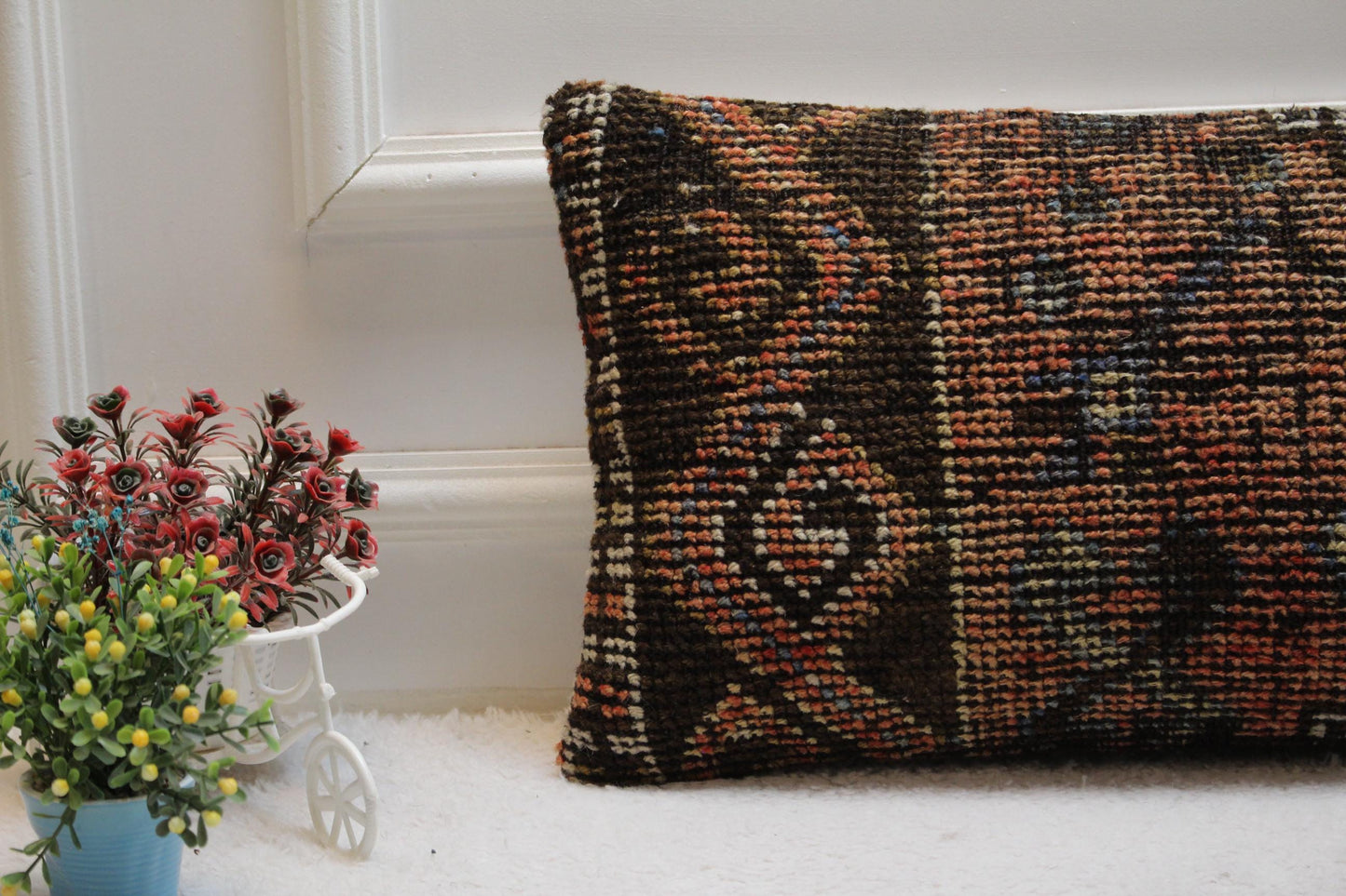 Handmade Turkish Rug Pillow Cover: Vintage Kilim Lumbar Pillow, 12x24