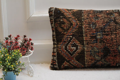 Handmade Turkish Rug Pillow Cover: Vintage Kilim Lumbar Pillow, 12x24