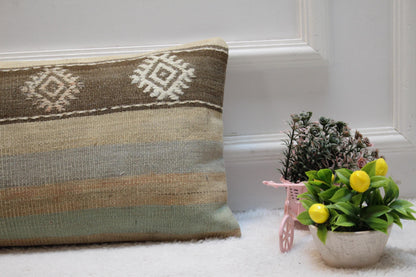 Handmade Kilim Pillow Cover 12x24: Upcycled Woven Rug Design
