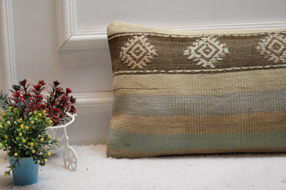 Handmade Kilim Pillow Cover 12x24: Upcycled Woven Rug Design