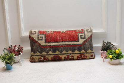 Handmade Lumbar Pillow Cover: Organic Wool Turkish Rug, Boho Design