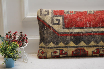 Handmade Lumbar Pillow Cover: Organic Wool Turkish Rug, Boho Design
