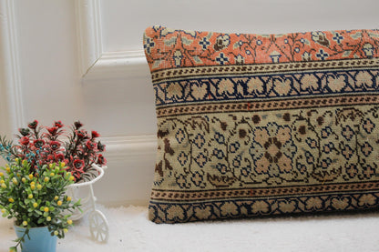 Handmade Floral Kilim Pillow Cover: Upcycled Turkish Rug, 12x24 inc