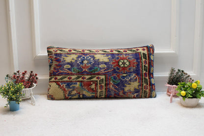 Handmade Turkish Rug Pillow Cover: Vintage Kilim Lumbar Pillow, 12x24 inch