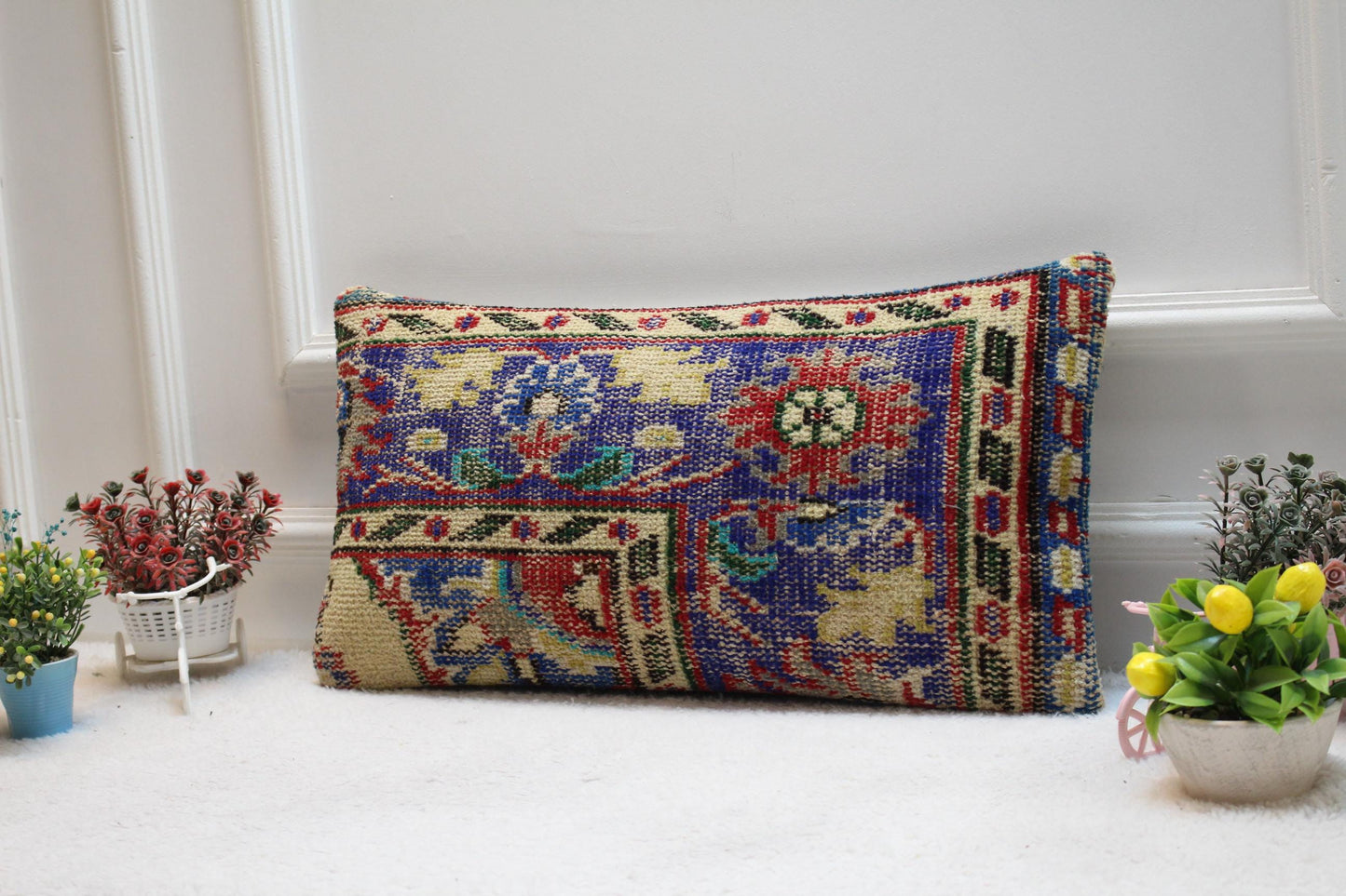 Handmade Turkish Rug Pillow Cover: Vintage Kilim Lumbar Pillow, 12x24 inch
