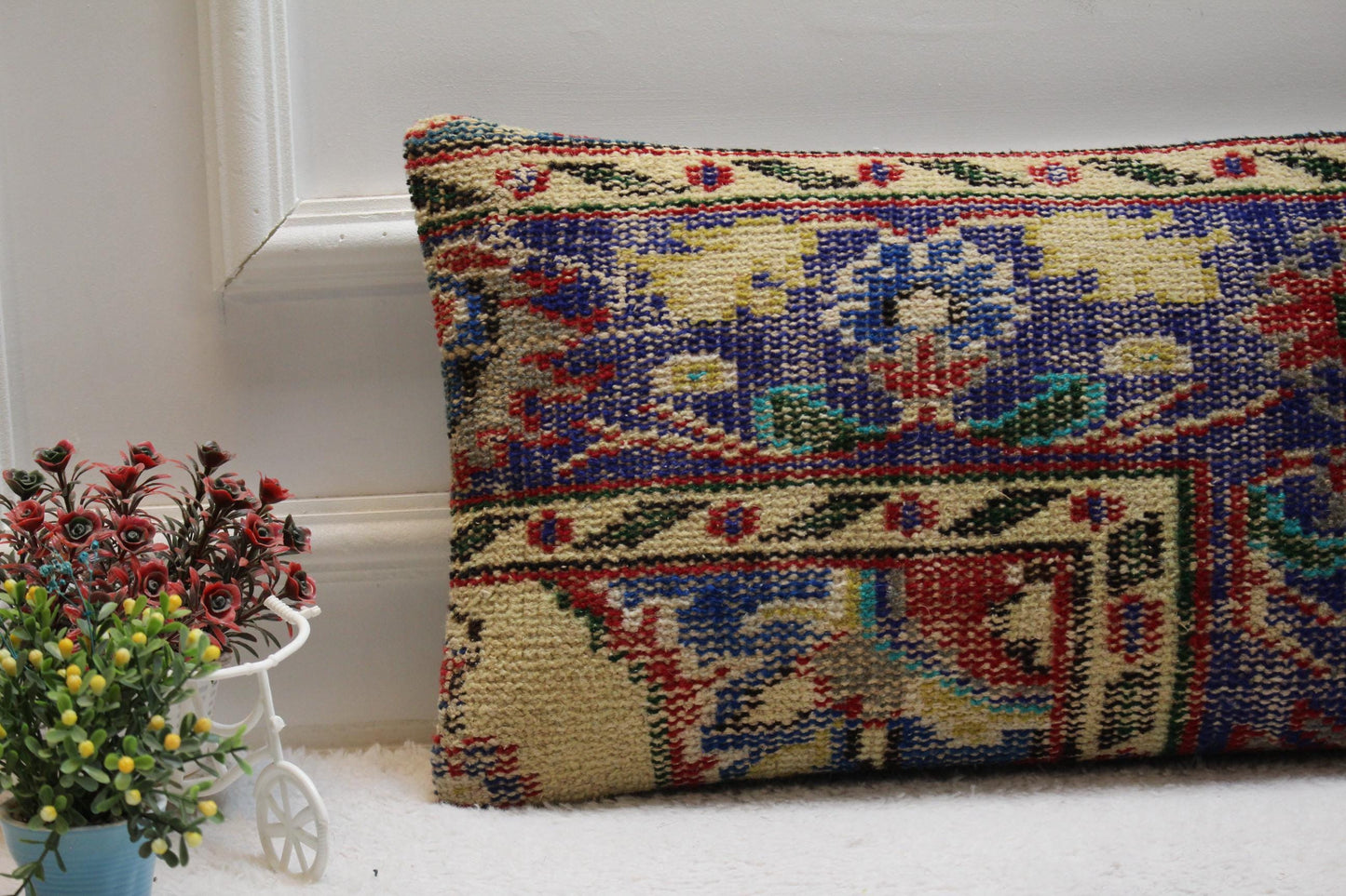 Handmade Turkish Rug Pillow Cover: Vintage Kilim Lumbar Pillow, 12x24 inch