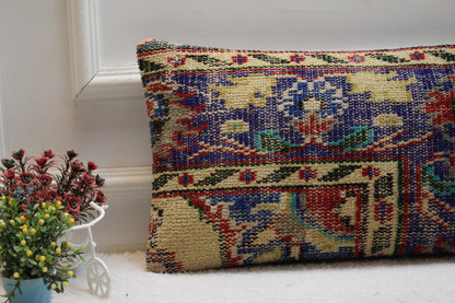 Handmade Turkish Rug Pillow Cover: Vintage Kilim Lumbar Pillow, 12x24 inch