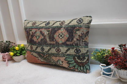 Handmade Turkish Rug Lumbar Pillow Cover: Upcycled Kilim, 12x20 inch