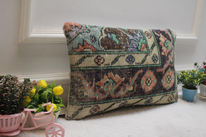 Floral Kilim Lumbar Pillow Cover: Handmade Turkish Rug, 12x20 inch