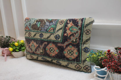 Floral Kilim Lumbar Pillow Cover: Handmade Turkish Rug, 12x20 inch