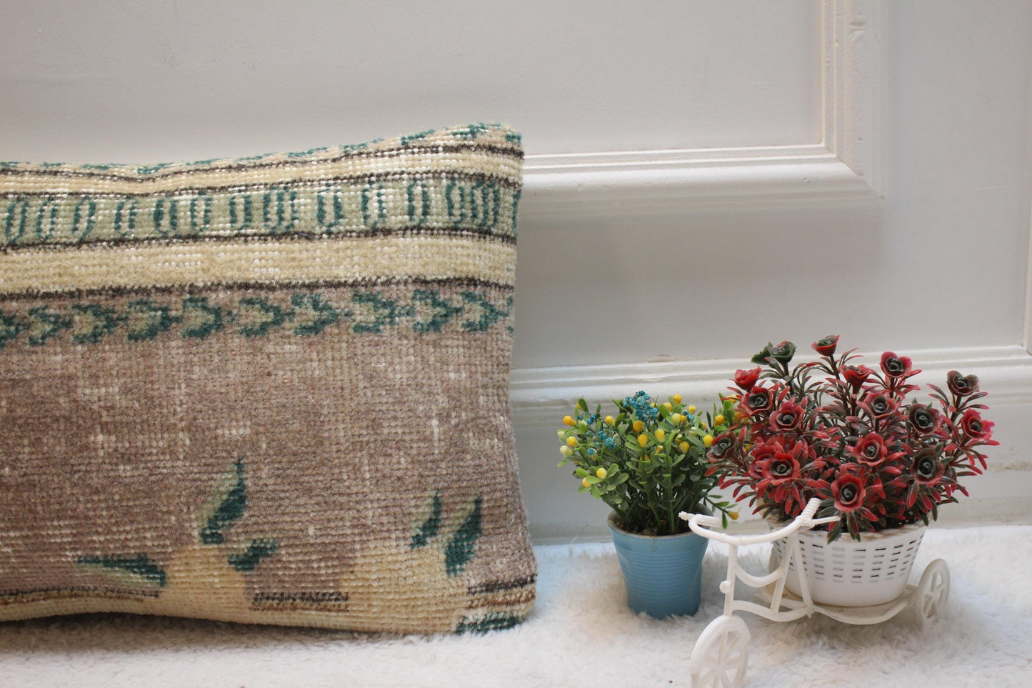 Handmade Wool Lumbar Pillow Cover: Upcycled Anatolian Rug, 12x20 inch