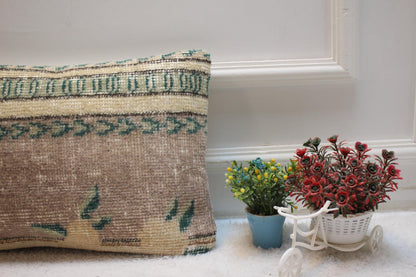 Handmade Wool Lumbar Pillow Cover: Upcycled Anatolian Rug, 12x20 inch