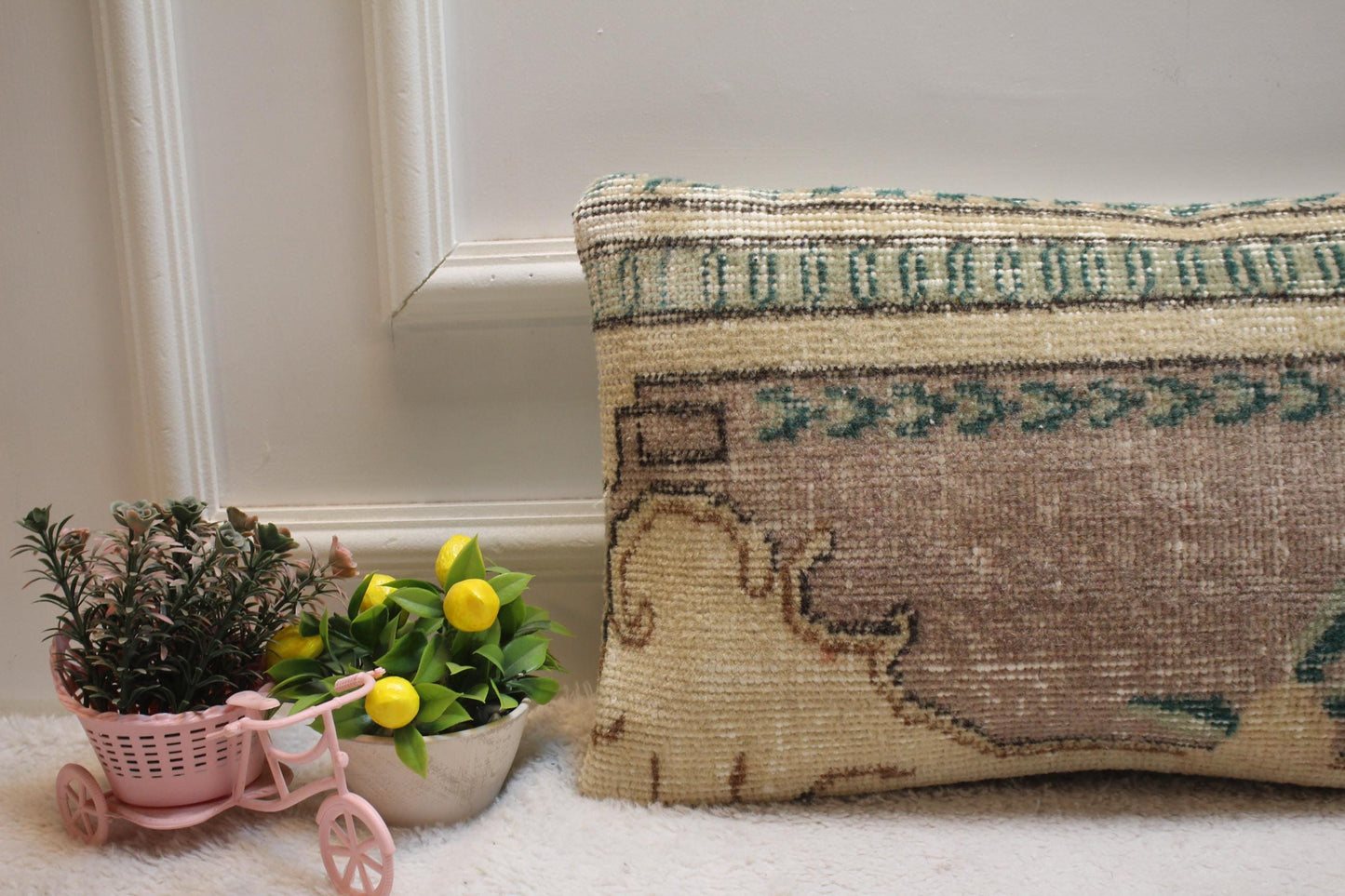 Handmade Wool Lumbar Pillow Cover: Upcycled Anatolian Rug, 12x20 inch