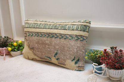 Handmade Wool Lumbar Pillow Cover: Upcycled Anatolian Rug, 12x20 inch