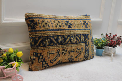 Handmade Kilim Lumbar Pillow Cover: Upcycled Rug Pillow, 12x20 inch