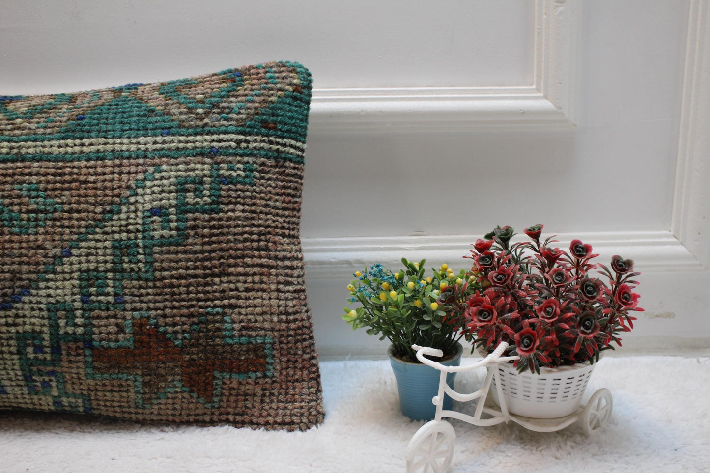 Handmade Kilim Lumbar Pillow Cover: Brown Woven Rug, 12x20 inc
