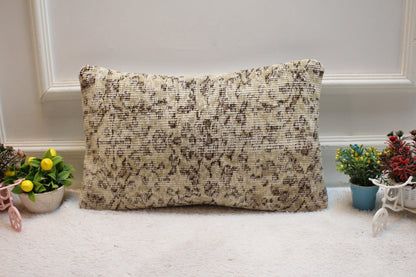 Handmade Floral Kilim Pillow Cover: Beige Turkish Rug, 12x20 inc