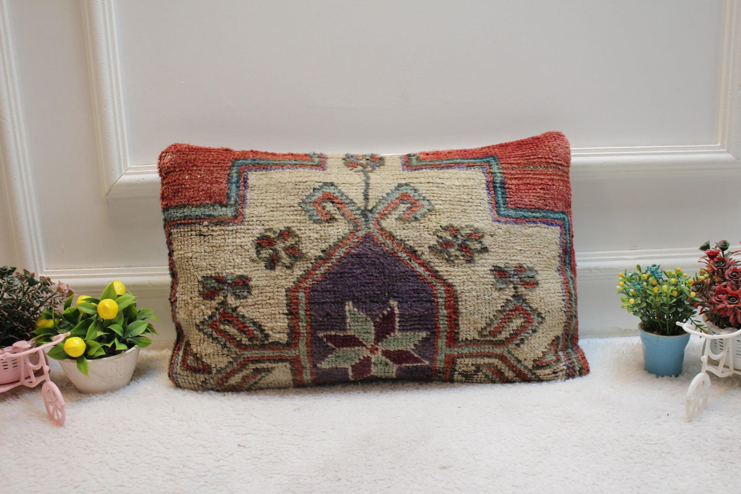 Handmade Kilim Lumbar Pillow Cover: Boho Bedroom Decor (12x20 inc)