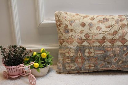 Floral Kilim Lumbar Pillow Cover: Vintage Turkish Rug, 12x20