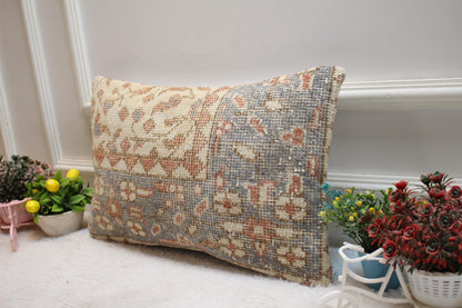 Floral Kilim Lumbar Pillow Cover: Vintage Turkish Rug, 12x20