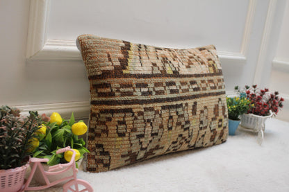 Handmade Turkish Kilim Lumbar Pillow Cover: Vintage Woven Rug, 12x20 inch