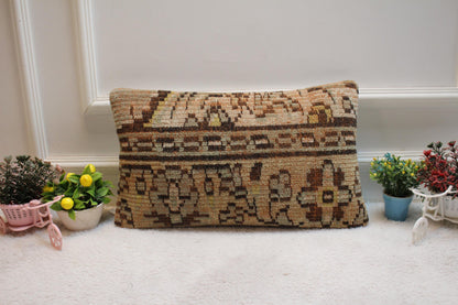 Handmade Turkish Kilim Lumbar Pillow Cover: Vintage Woven Rug, 12x20 inch