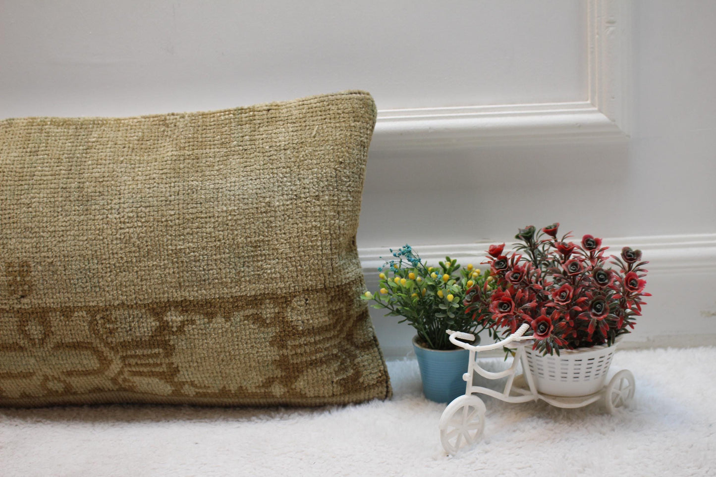 Vintage Turkish Rug Pillow Cover: Brown Wool Lumbar Pillow (12x20 in)