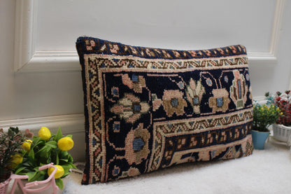 Floral Turkish Rug Lumbar Pillow Cover: Handmade Vintage Kilim, 12x20 inch