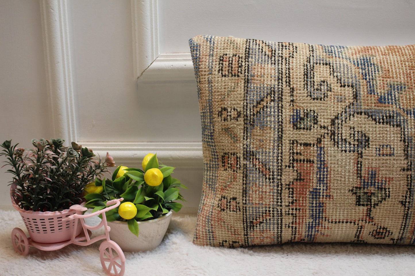 Handmade Turkish Rug Lumbar Pillow Cover: Orange Vintage Kilim, 12x20 inch
