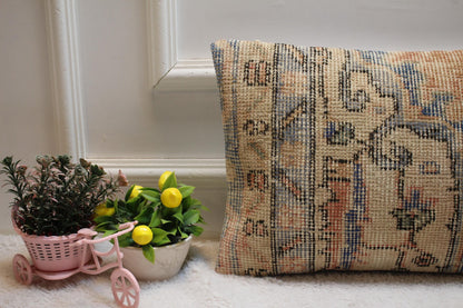 Handmade Turkish Rug Lumbar Pillow Cover: Orange Vintage Kilim, 12x20 inch