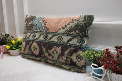 Floral Turkish Rug Lumbar Pillow Cover: Vintage Kilim, 12x20 inch