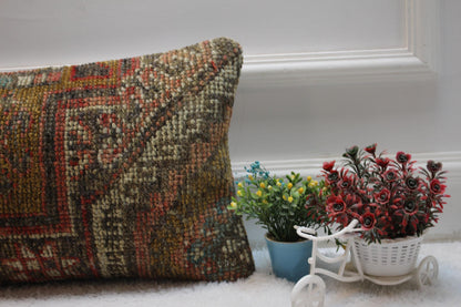Vintage Turkish Rug Lumbar Pillow Cover: Upcycled Kilim, 12x20 inch