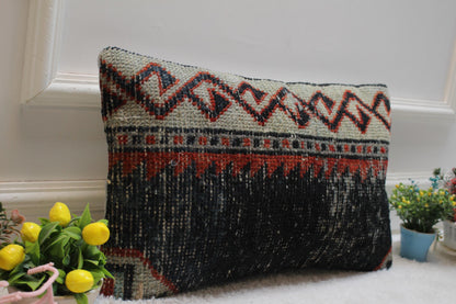 Handmade Lumbar Kilim Pillow Cover: Vintage Turkish Rug, 12x20