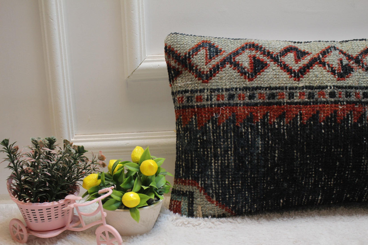 Handmade Lumbar Kilim Pillow Cover: Vintage Turkish Rug, 12x20