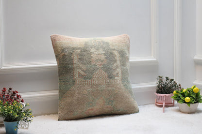 Handmade Kilim Pillow Cover: Upcycled Woven Rug, 16x16 inch