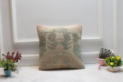 Handmade Kilim Pillow Cover: Upcycled Woven Rug, 16x16 inch