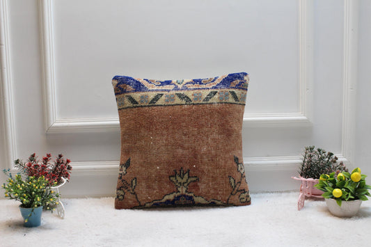 Handmade Turkish Rug Pillow Cover: Vintage Boho Throw Pillow (16x16 inc)