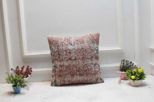 Vintage Turkish Rug Pillow Cover: 16x16 Boho Sofa Throw Pillow