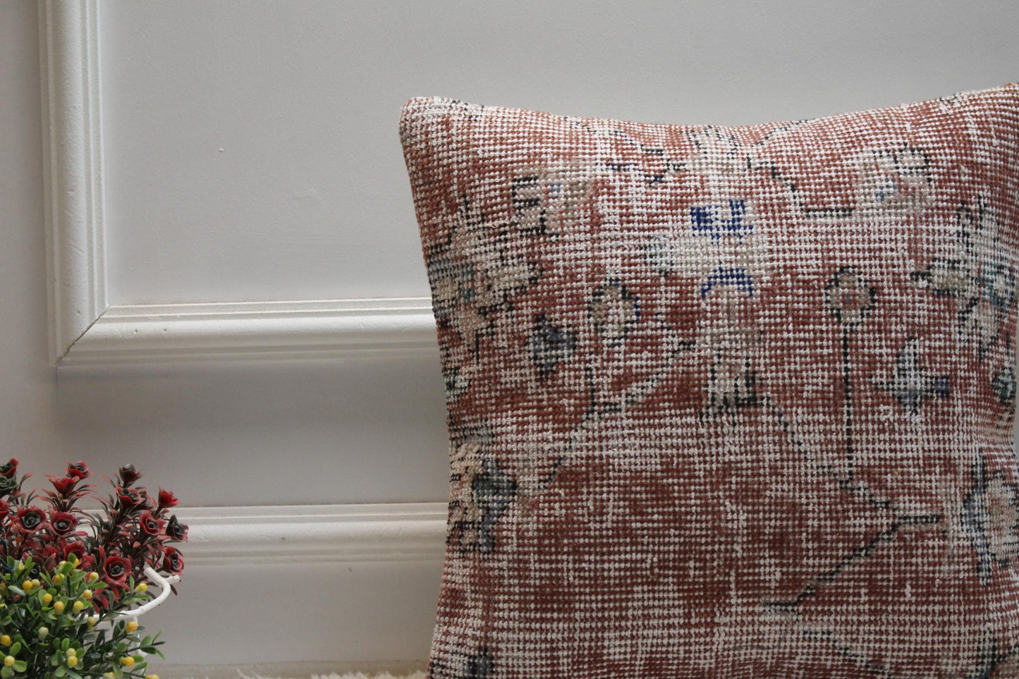 Vintage Turkish Rug Pillow Cover: 16x16 Boho Sofa Throw Pillow