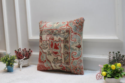 Floral Kilim Pillow Cover: 16x16 Turkish Rug Throw Pillow