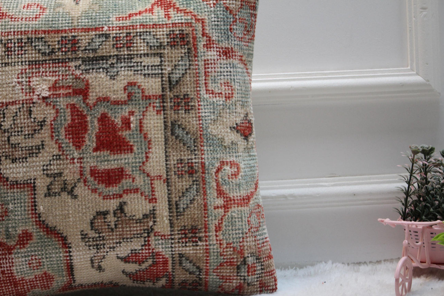 Floral Kilim Pillow Cover: 16x16 Turkish Rug Throw Pillow