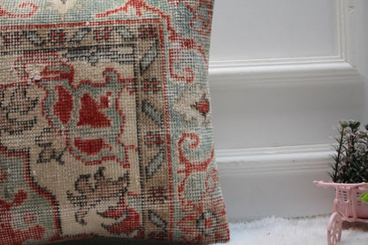 Floral Kilim Pillow Cover: 16x16 Turkish Rug Throw Pillow