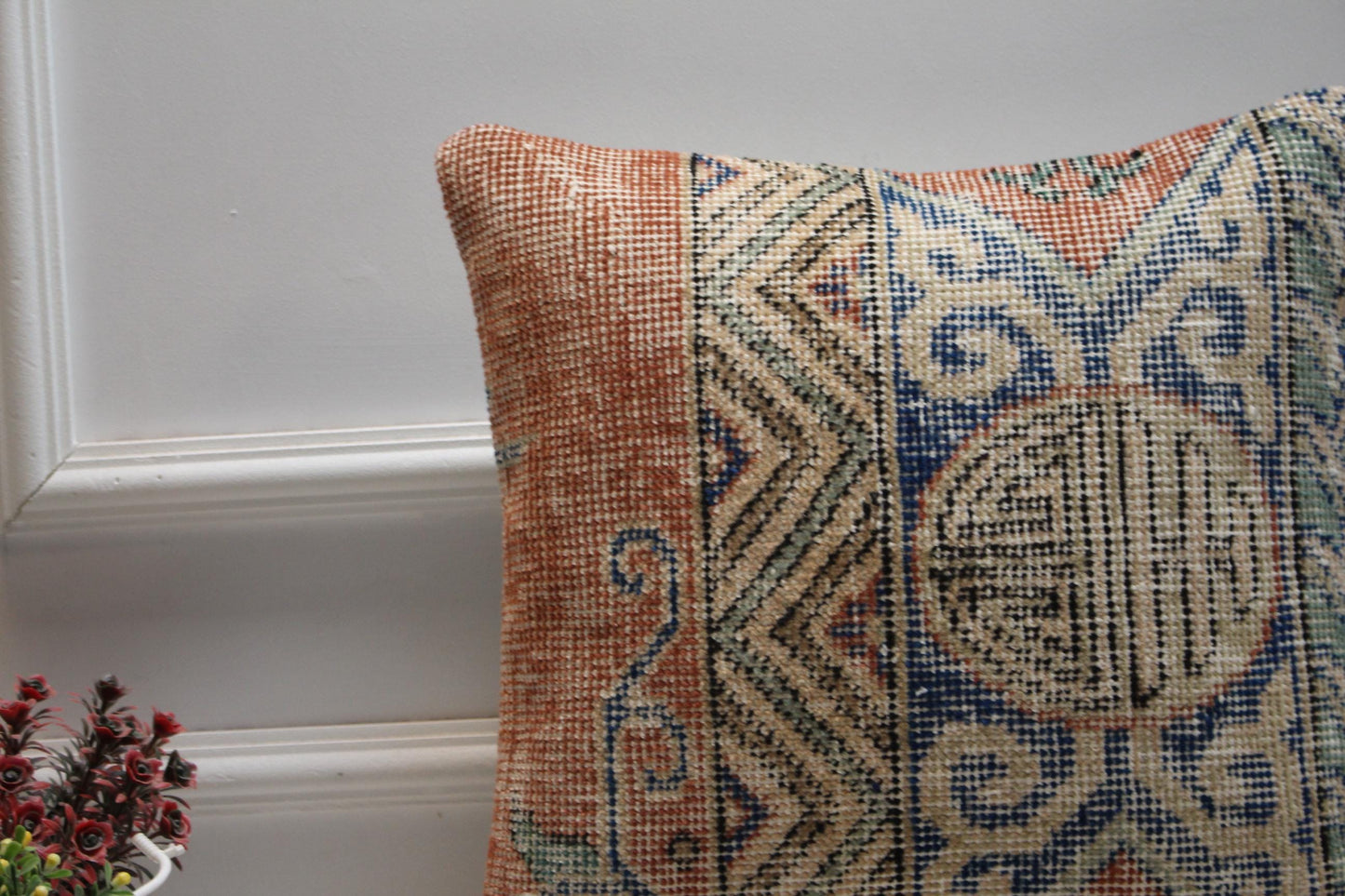 Handmade Kilim Pillow Cover: Upcycled Woven Rug, Boho Decor (16x16 in)