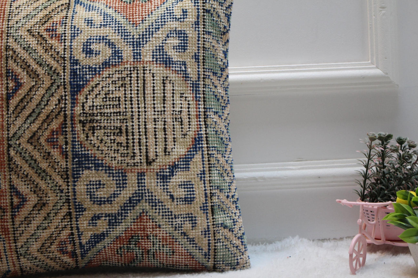 Handmade Kilim Pillow Cover: Upcycled Woven Rug, Boho Decor (16x16 in)