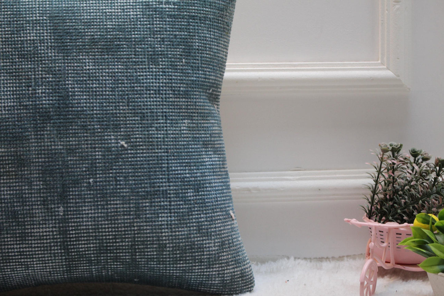 Handmade Kilim Pillow Cover: Upcycled Woven Rug, Blue, 16x16 inch